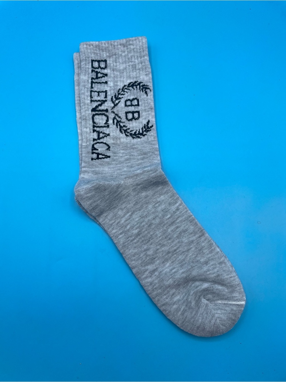 3 Pack Balenciaga Gray Crew Socks with Black Logo - Picture 3 of 3